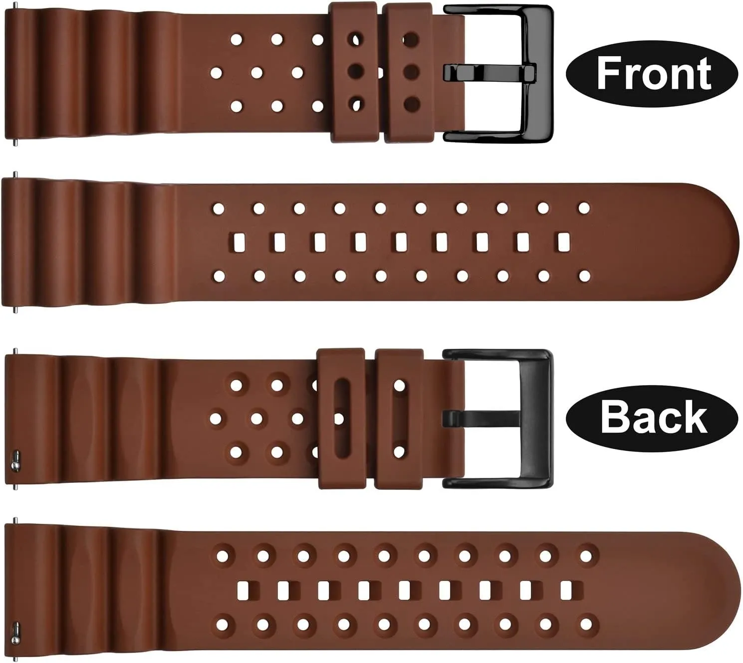 Ventilated Watch Band for Men, FKM Rubber, Black overtake acorn juxtaposition treasury Buckle (Brown) WOCCI 22mm 