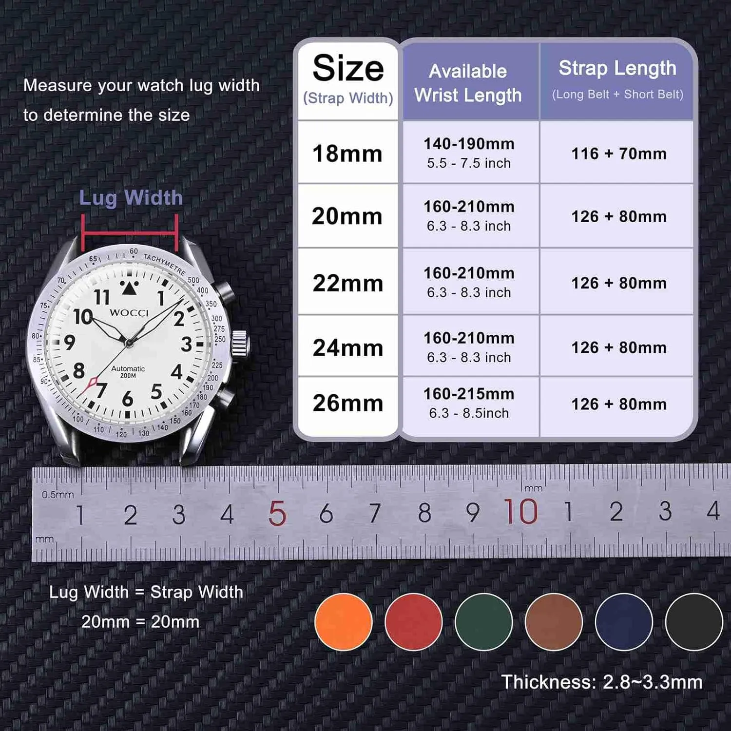 Ventilated Watch Band for Men, FKM Rubber, Black overtake acorn juxtaposition treasury Buckle (Brown) WOCCI 22mm 