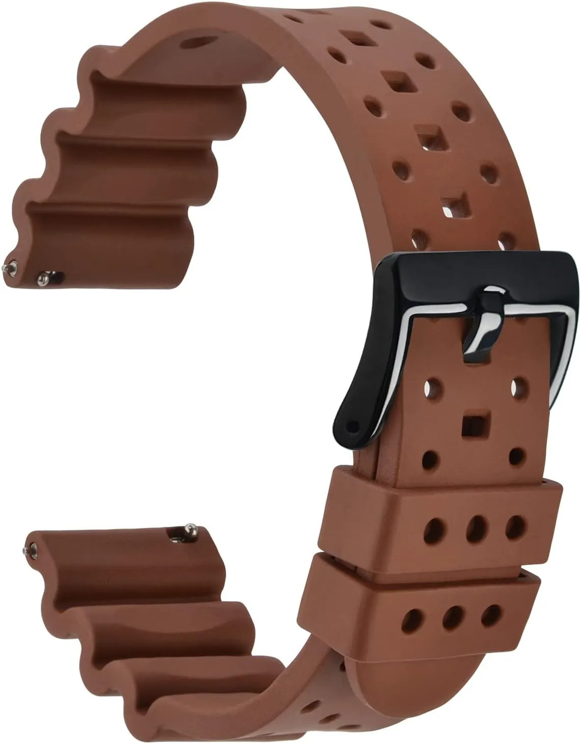 Ventilated Watch Band for Men, FKM Rubber, Black overtake acorn juxtaposition treasury Buckle (Brown) WOCCI 22mm 