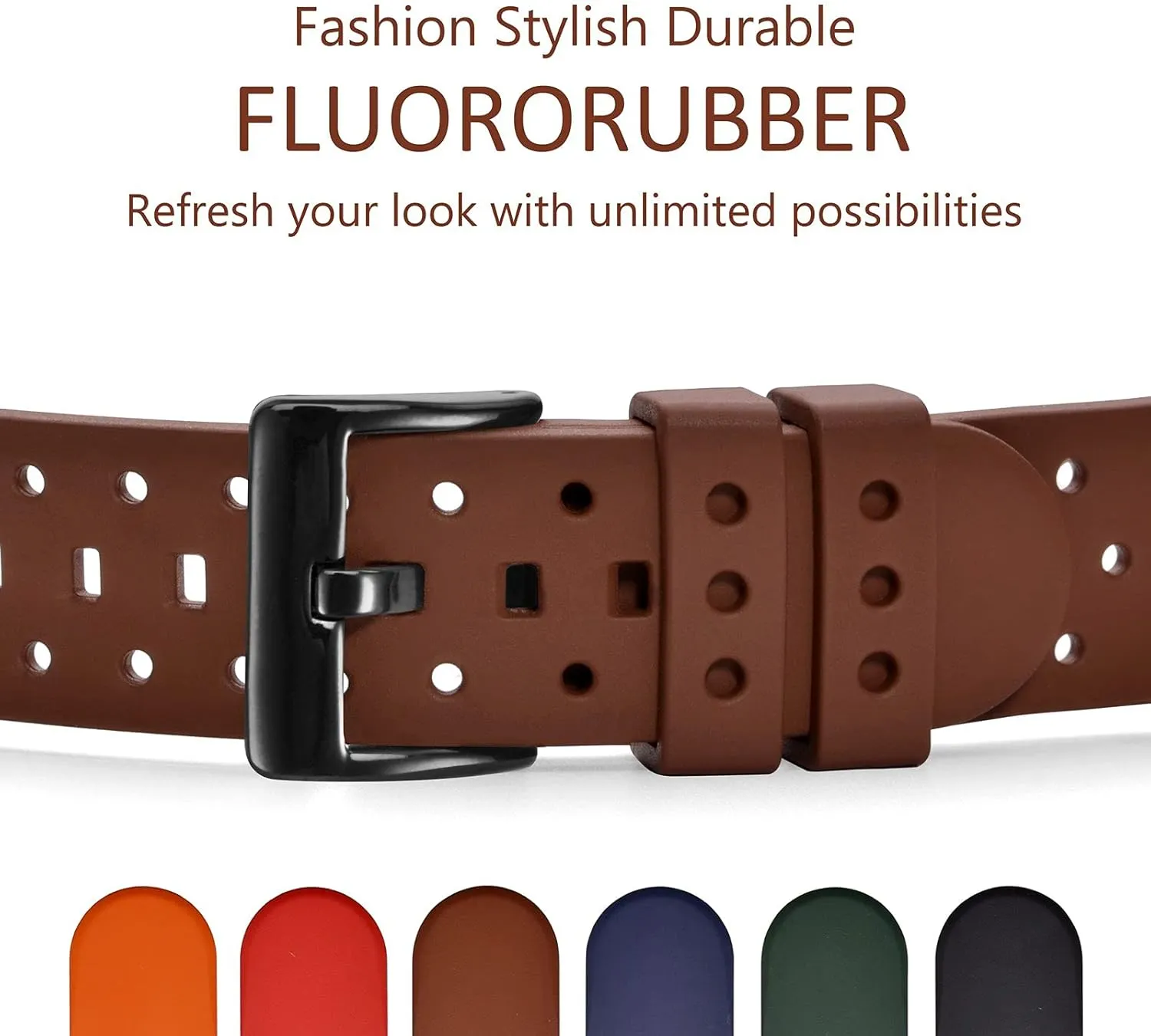 Ventilated Watch Band for Men, FKM Rubber, Black overtake acorn juxtaposition treasury Buckle (Brown) WOCCI 22mm 