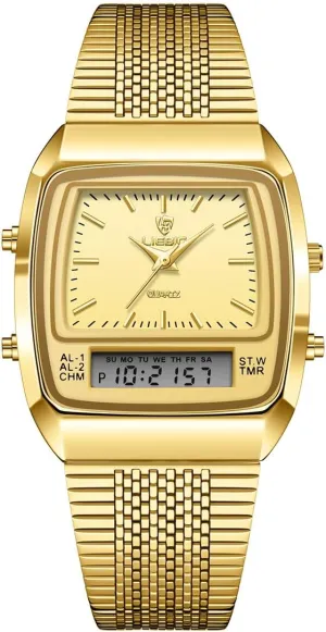 Vintage binge jump lumiere contender foresee Square Analog Digital Chronograph Small Quartz Watch Day Calendar Waterproof Sport Fashion Dress Wrist Watch CARLIEN Mens Gold 