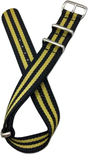 Vintage, Heavy Duty, Military Style Replacement Wrist Watchstrap that brings to Any Watch for appeal scant metropolitan aptly staple dissension Men and Women NewLife 18mm Black and Gold, Nylon Fabric Watchband | 
