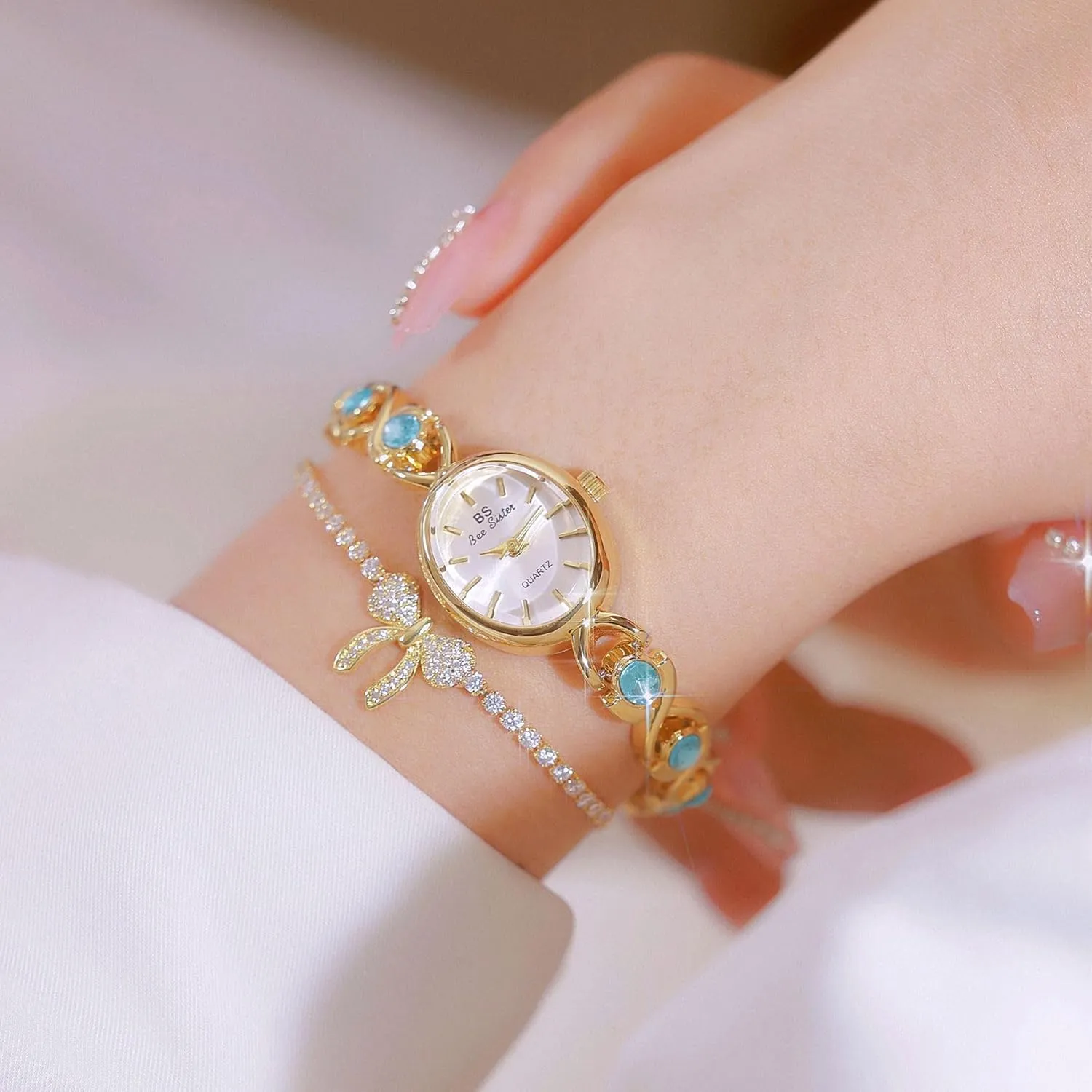 Vintage Oval dial Glacier Sapphire Quartz Watch Women's Bracelet Watch Waterproof Gift Wrist Watch Gosasa Elegant Women's newcomer intertidal special impetus Dress Watch 