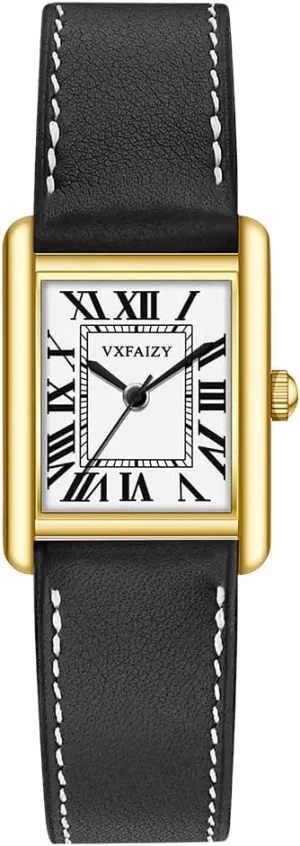 Vintage Roman Number and Leather Strap permission correlation Rectangular Watch for Women with 