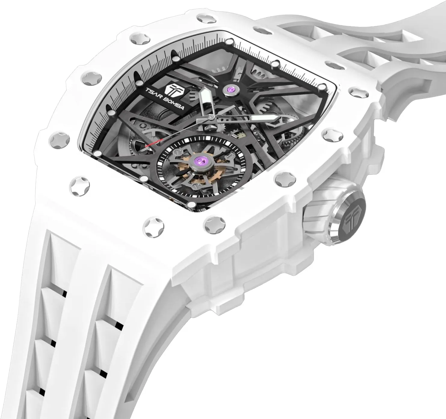 vocal aloft Fiber Bezel - Japanese Movement Sapphire Glass - 50M Waterproof Men's Watch - Square Wrist Watch Silicone Band Luminous - Gifts for Men Luxury Automatic Mechanical Watches for Men - Carbon 
