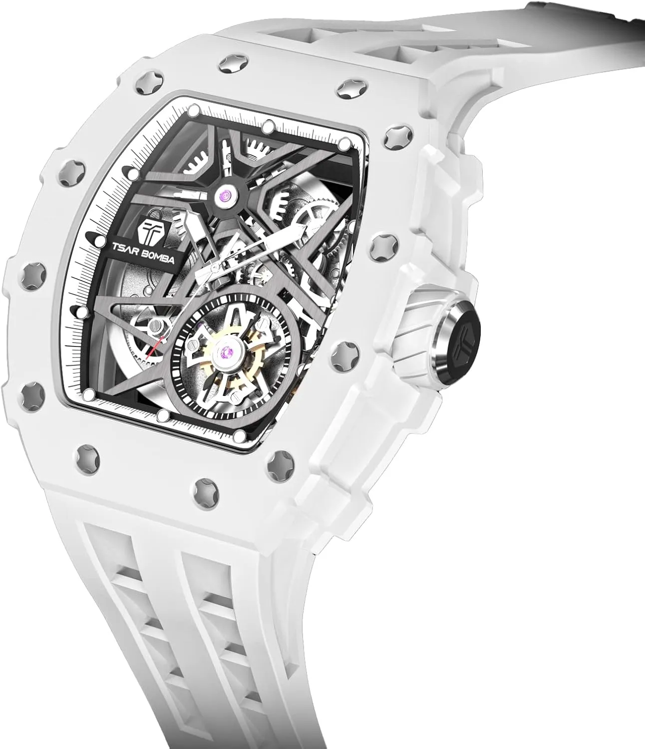 vocal aloft Fiber Bezel - Japanese Movement Sapphire Glass - 50M Waterproof Men's Watch - Square Wrist Watch Silicone Band Luminous - Gifts for Men Luxury Automatic Mechanical Watches for Men - Carbon 