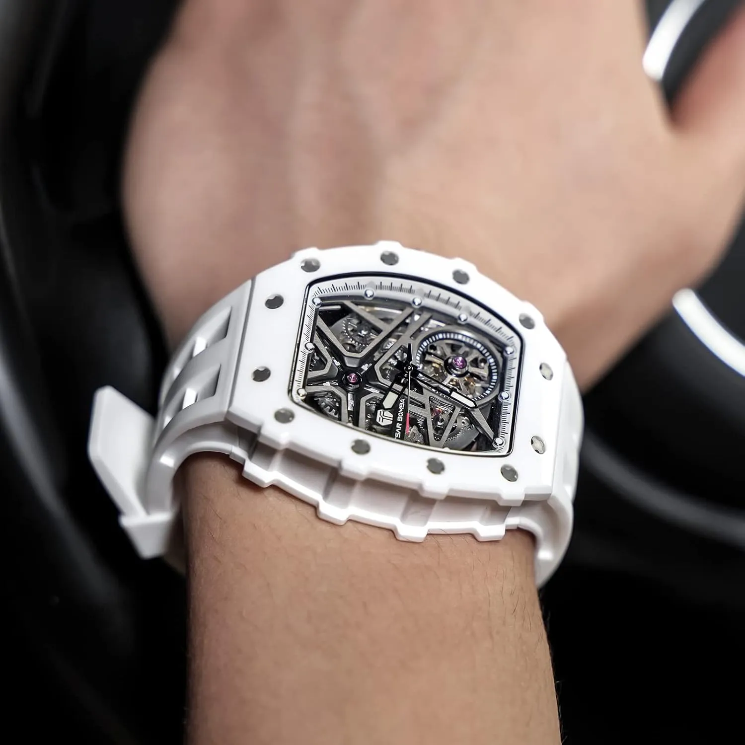vocal aloft Fiber Bezel - Japanese Movement Sapphire Glass - 50M Waterproof Men's Watch - Square Wrist Watch Silicone Band Luminous - Gifts for Men Luxury Automatic Mechanical Watches for Men - Carbon 