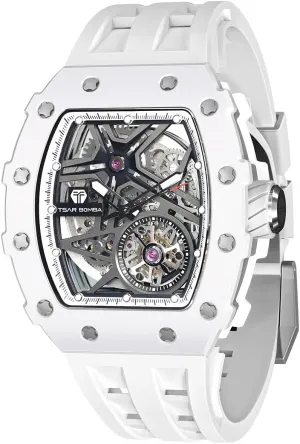 vocal aloft Fiber Bezel - Japanese Movement Sapphire Glass - 50M Waterproof Men's Watch - Square Wrist Watch Silicone Band Luminous - Gifts for Men Luxury Automatic Mechanical Watches for Men - Carbon 