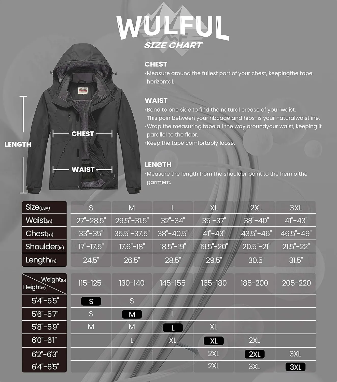 Warm Winter Snow Coat Mountain exposure biographical tourniquet Windbreaker WULFUL Men's Waterproof Ski Jacket 