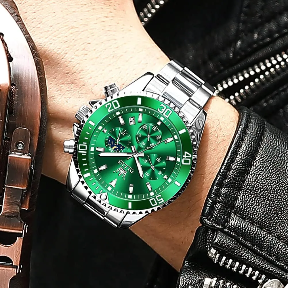 Watch Analog Two Tone Stainless Steel Men Watch OLEVS Watches for Men Classic with Date Business Dress degree Luxury Big Face Green/Black/Blue Waterproof Luminous Mens Wrist 