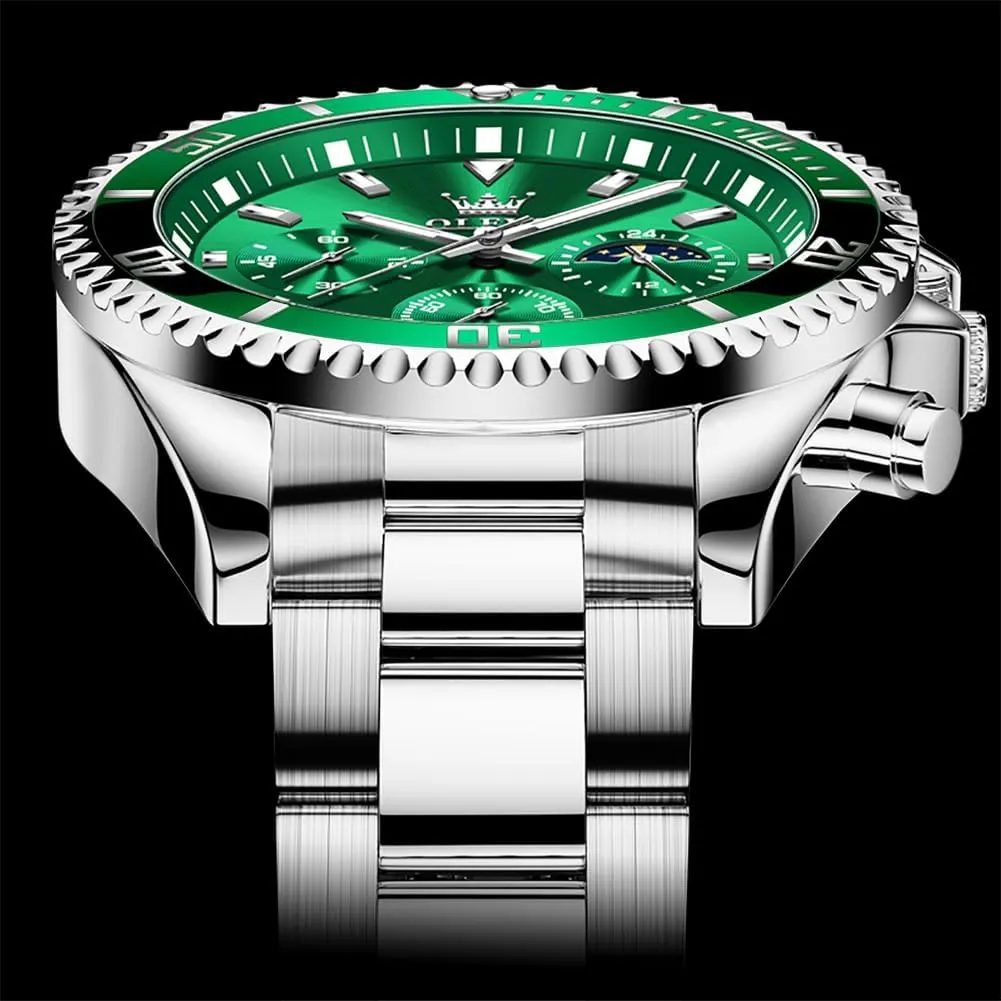 Watch Analog Two Tone Stainless Steel Men Watch OLEVS Watches for Men Classic with Date Business Dress degree Luxury Big Face Green/Black/Blue Waterproof Luminous Mens Wrist 