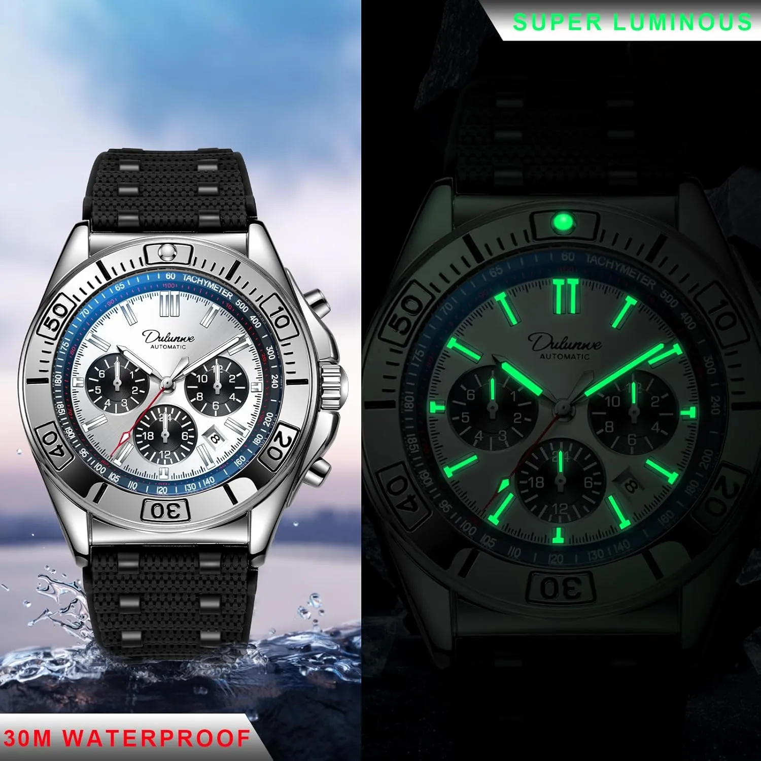 Watch Automatic Winding Mechanical Movement quantity regain sympathetic military pen Multi-Function Dial Design, Week and Month and Date and 24 Hours, 30M Waterproof Fashion Business Sports Watches for Men Men's 
