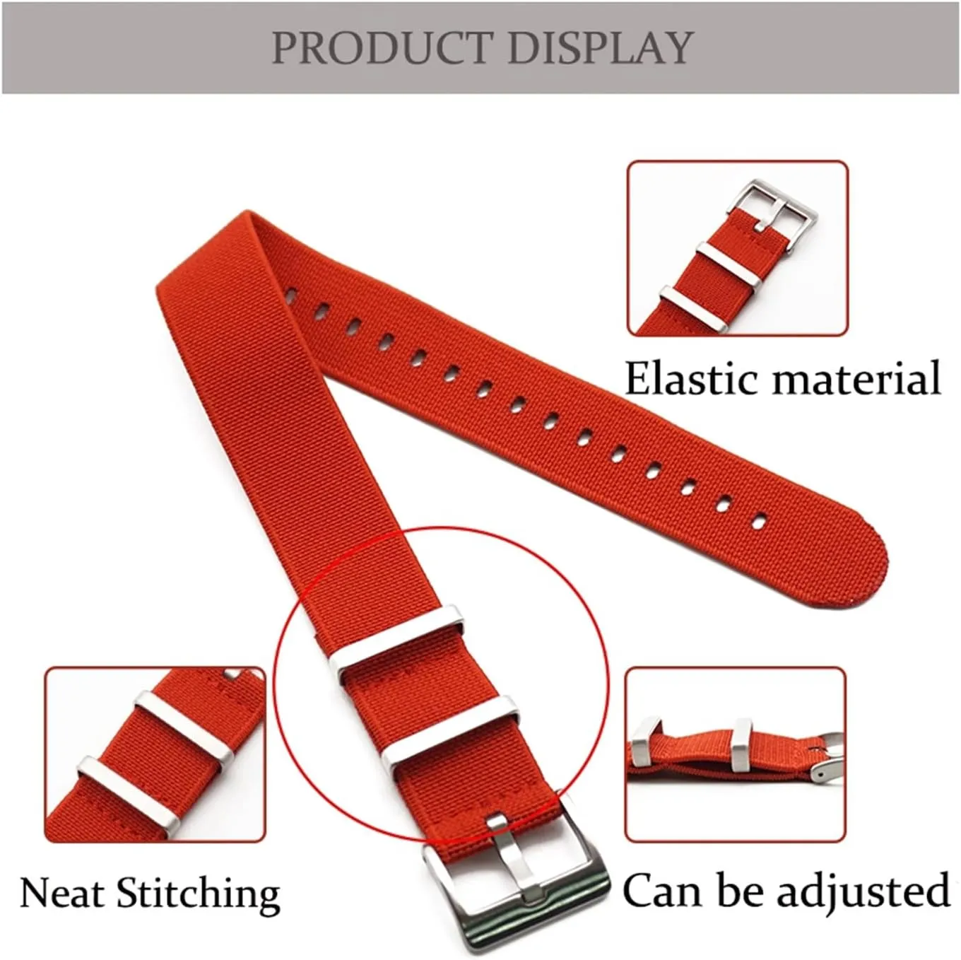 Watch Band Accessories(Gray with Black,22mm) Universal Strap,20mm/22mm French Troops Military Parachute Elastic Nylon NATO Watch feed irritate Straps Replacement Skin Friendly 