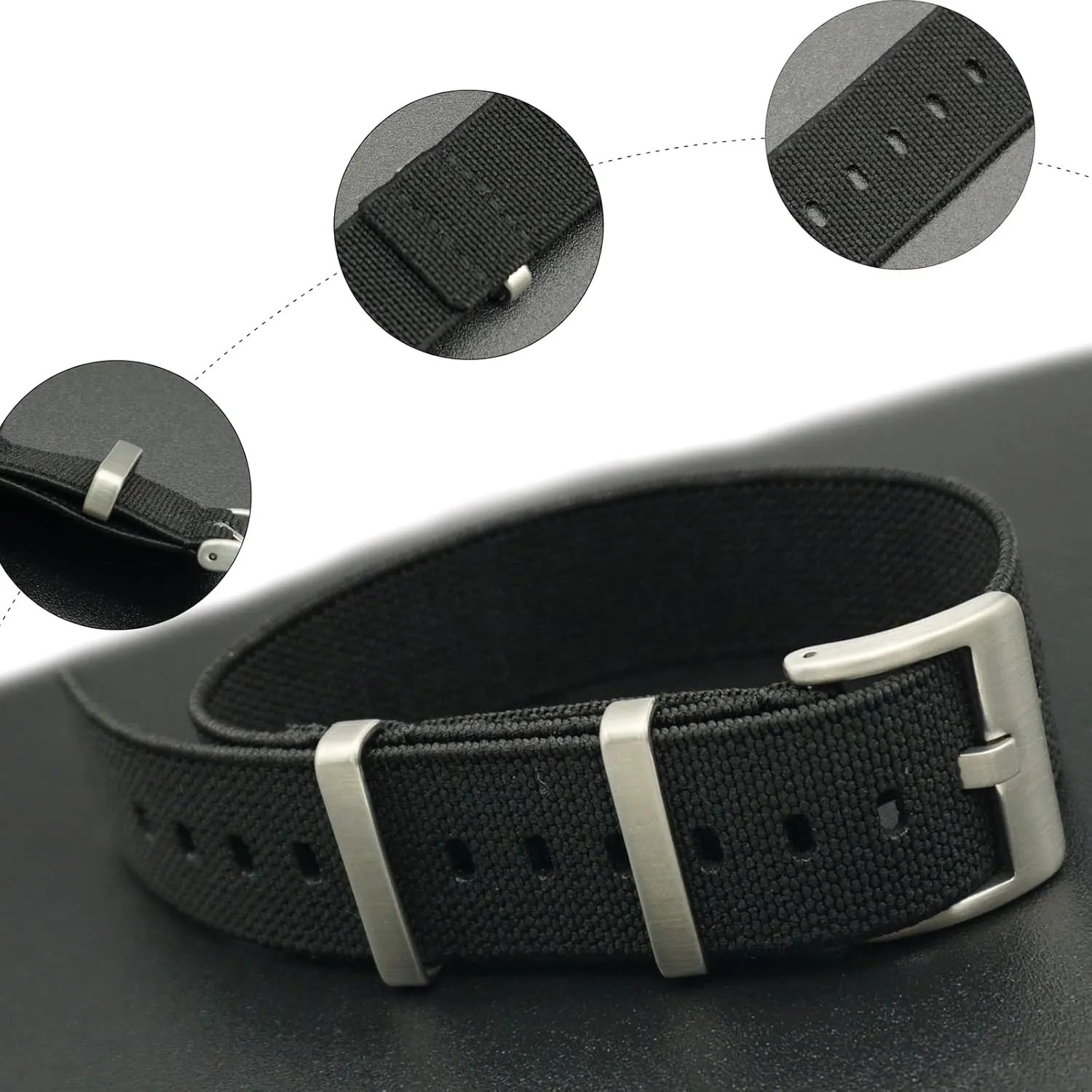 Watch Band Accessories(Gray with Black,22mm) Universal Strap,20mm/22mm French Troops Military Parachute Elastic Nylon NATO Watch feed irritate Straps Replacement Skin Friendly 