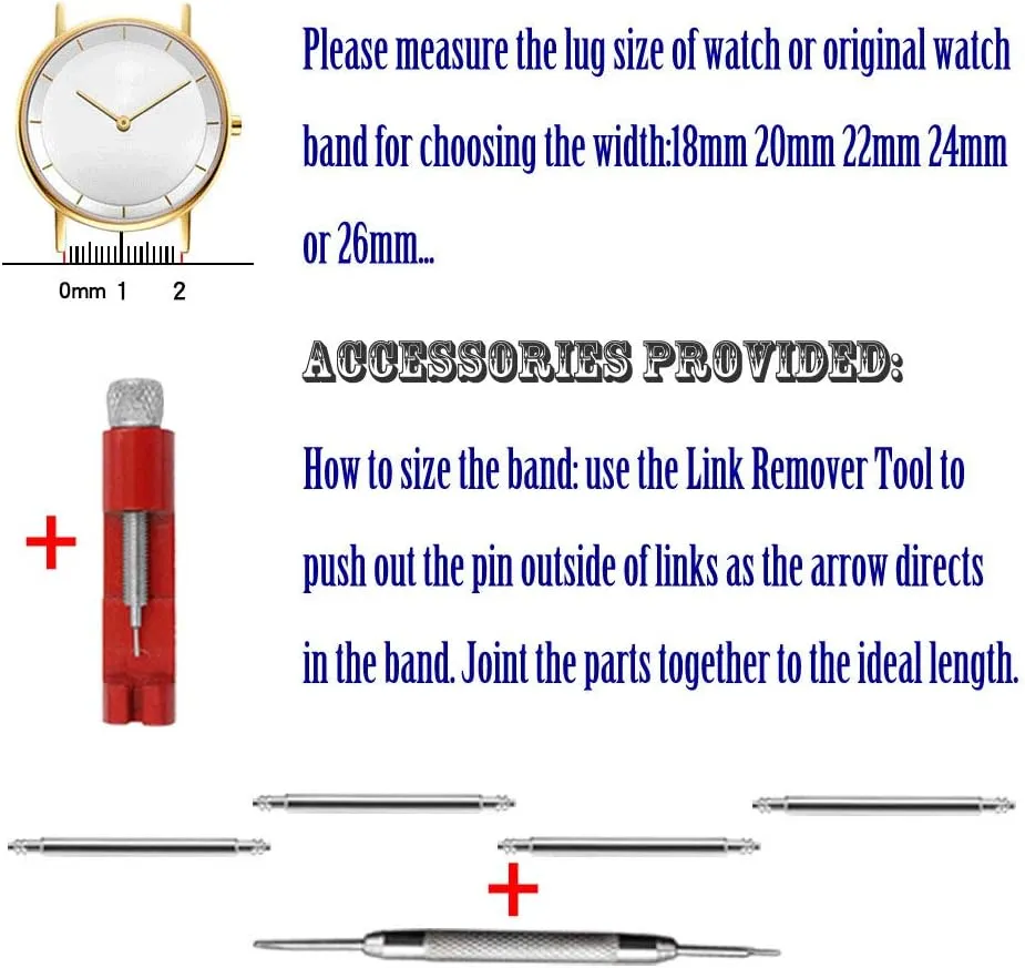 Watch Band Silver Black flipper wintry kestrel Brushed Metal Watch Strap for Women Men Watch Replacement Band Double Buckle Juntan 18mm 20mm 22mm 24mm Classic Stainless Steel 