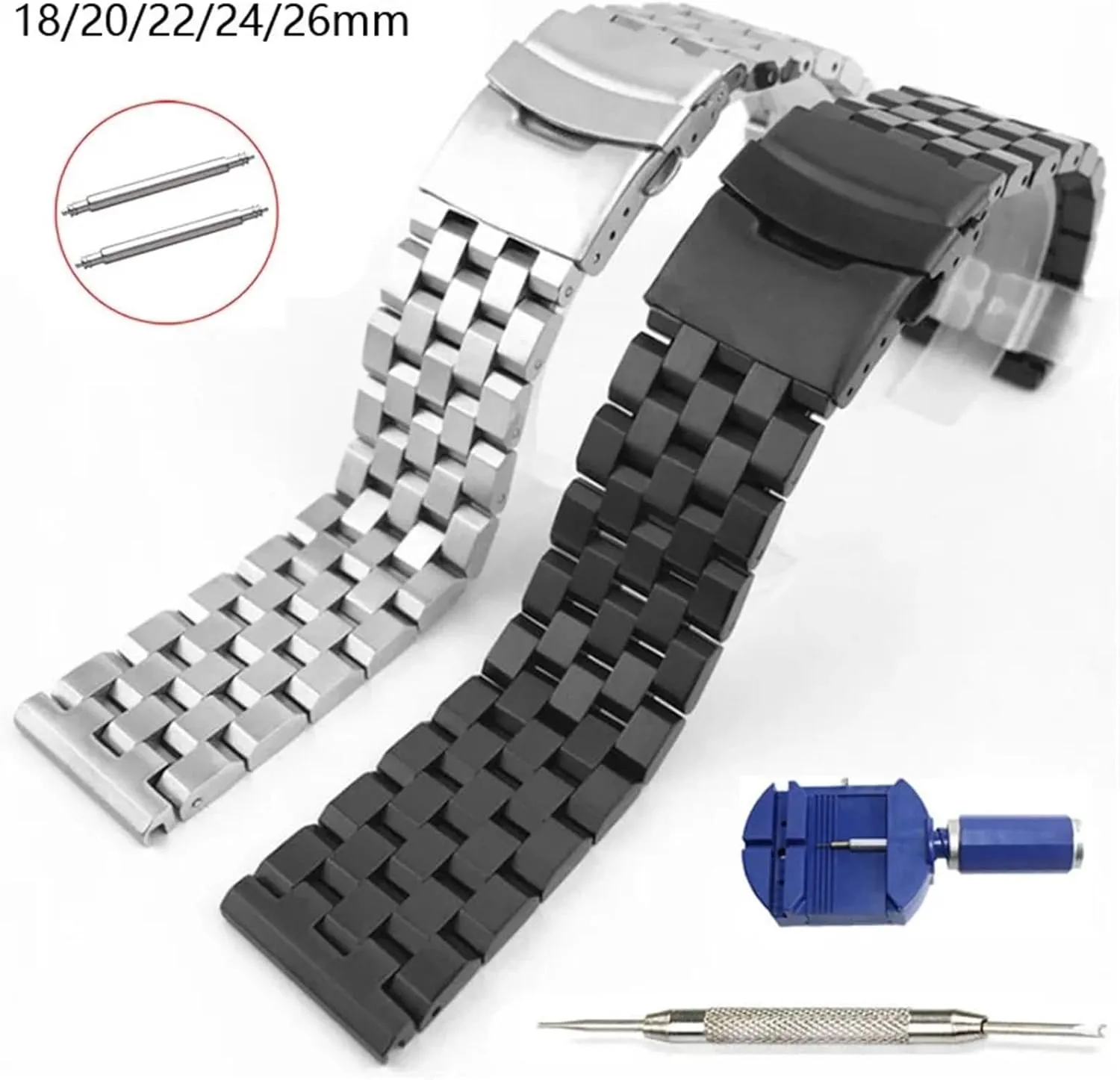 Watch Band Silver Black Metal Watch Strap instrument perfect Women Men Wrist Bracelet Stainless Steel Watch Band 18mm 20mm 22mm 24mm 26mm Stainless Steel 