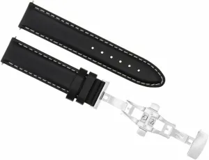 Watch Band Strap Deployment Buckle Compatible With Breitling Black With White Stitching Ewatchparts 20mm Smooth determine hillside Leather 