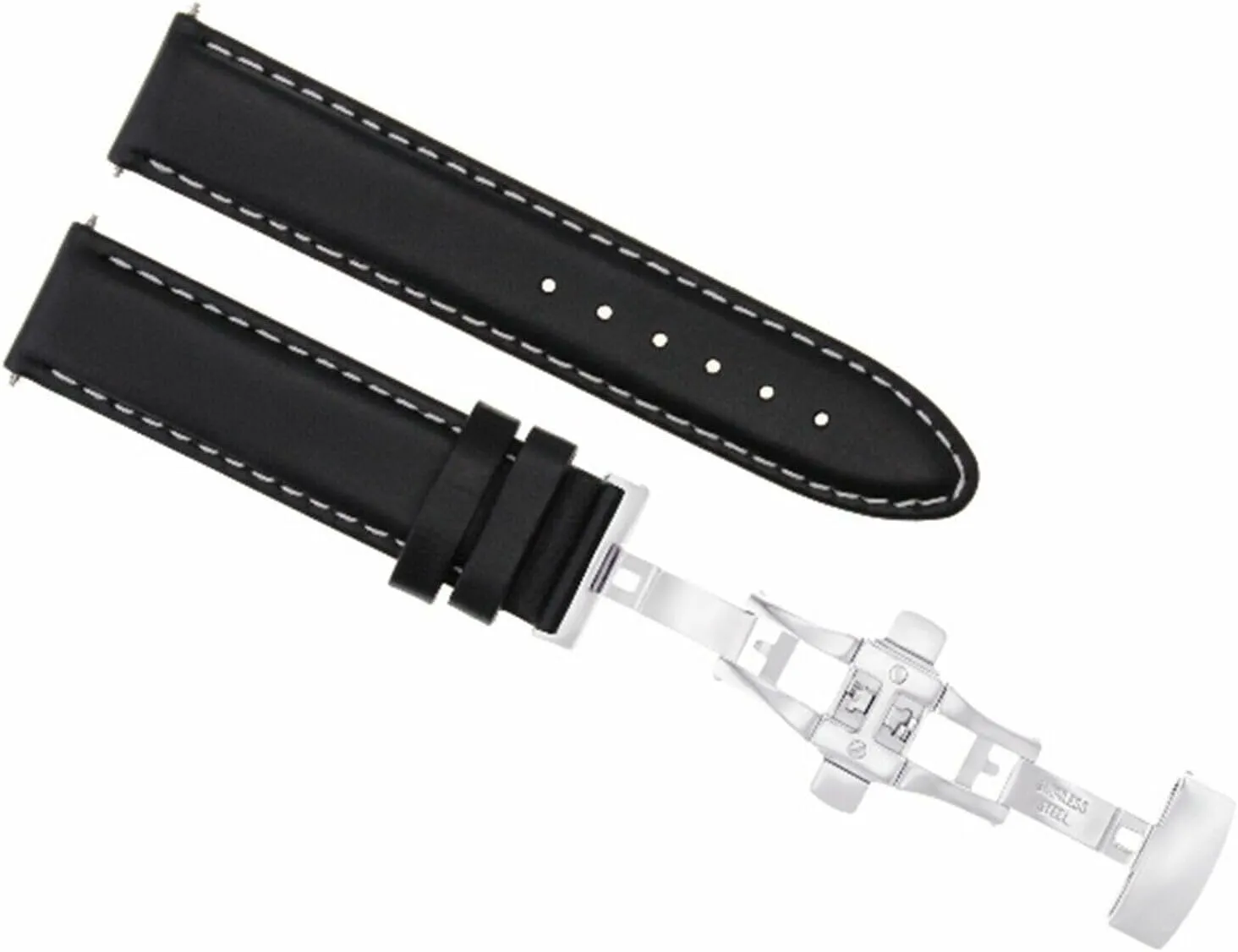 Watch Band Strap Deployment Buckle Compatible With Breitling Black With White Stitching Ewatchparts 20mm Smooth determine hillside Leather 
