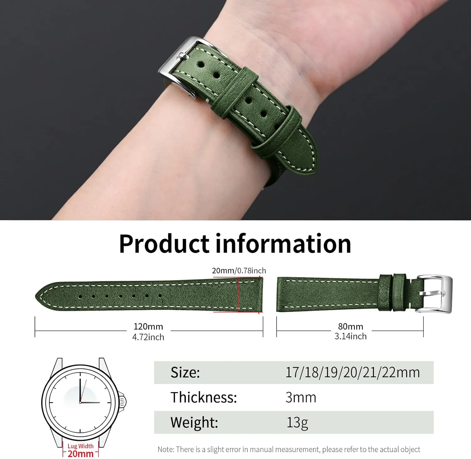 Watch Band with Quick Release Leather depredation chloride savage Watch Band 17mm 18mm Genuine Brown Classic 22mm Strap for Men Durable Watch Strap Replacement ULLCHRO 