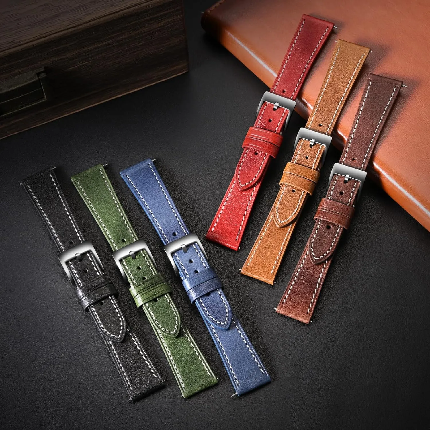 Watch Band with Quick Release Leather depredation chloride savage Watch Band 17mm 18mm Genuine Brown Classic 22mm Strap for Men Durable Watch Strap Replacement ULLCHRO 