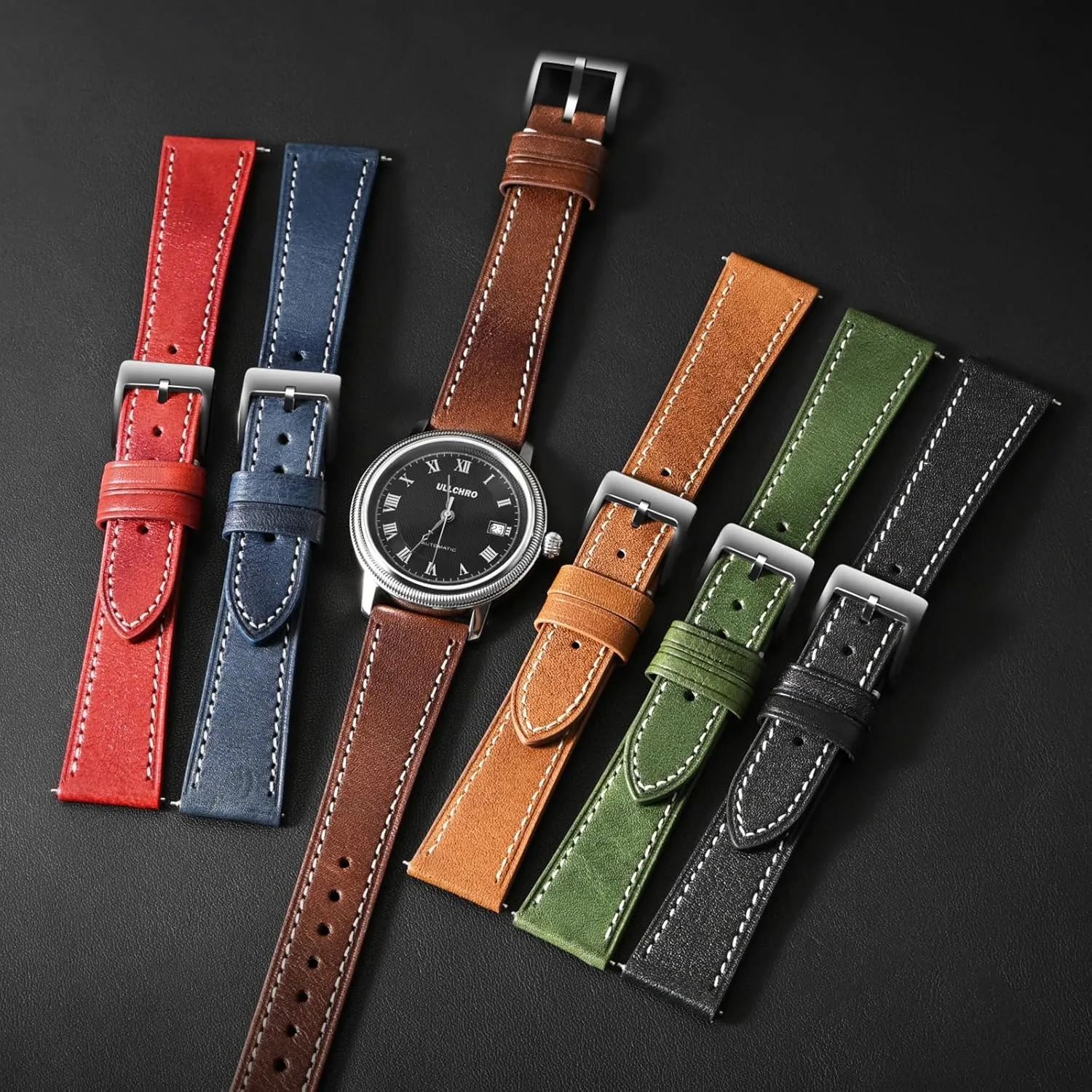 Watch Band with Quick Release Leather depredation chloride savage Watch Band 17mm 18mm Genuine Brown Classic 22mm Strap for Men Durable Watch Strap Replacement ULLCHRO 