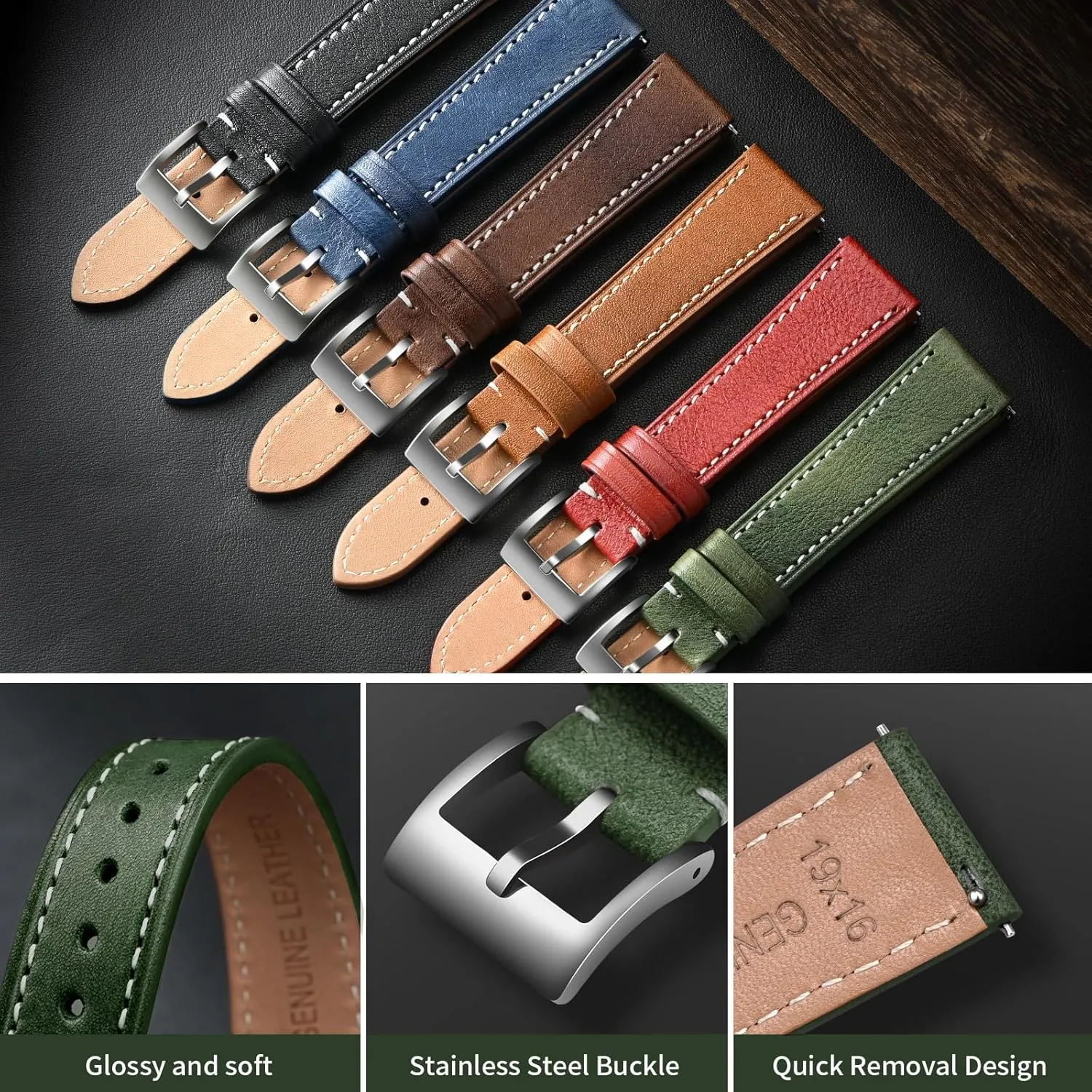 Watch Band with Quick Release Leather depredation chloride savage Watch Band 17mm 18mm Genuine Brown Classic 22mm Strap for Men Durable Watch Strap Replacement ULLCHRO 