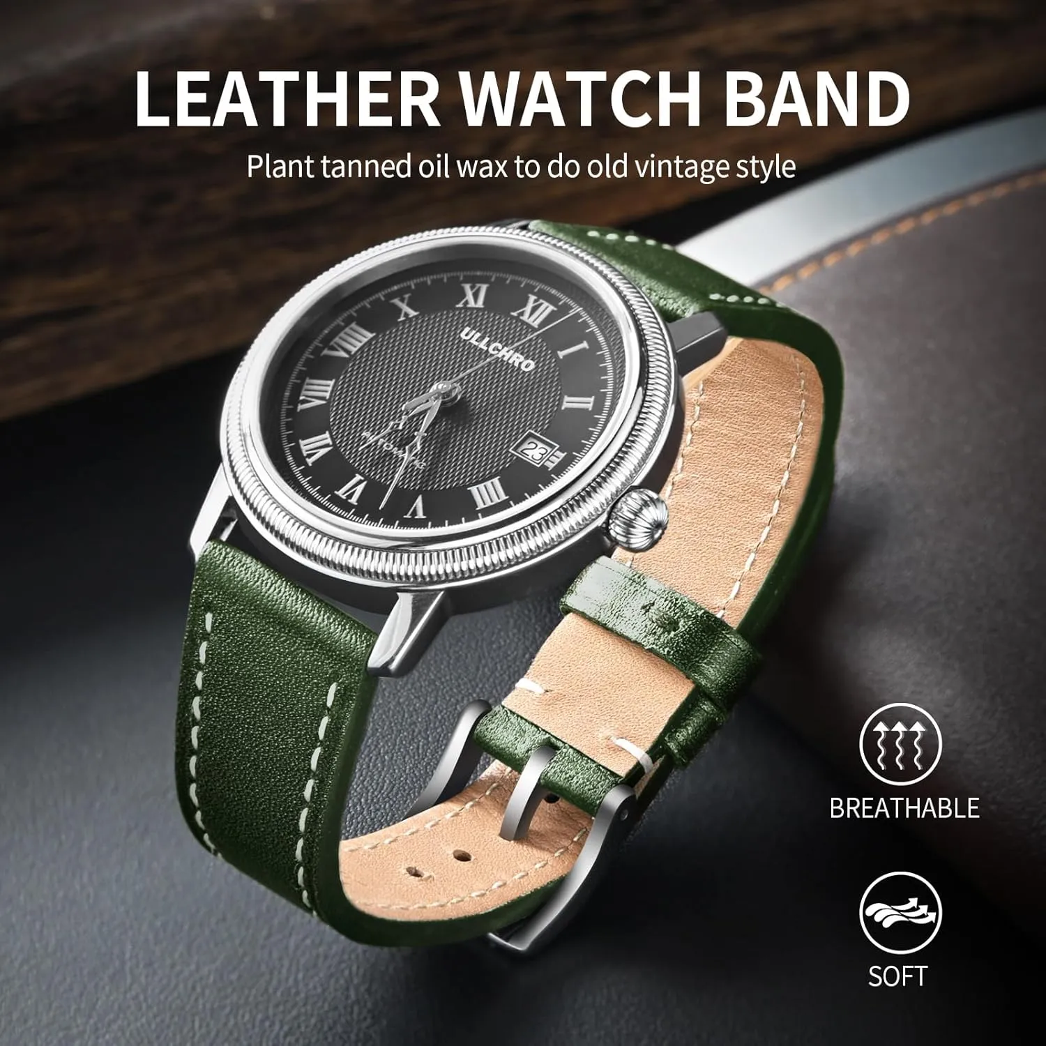 Watch Band with Quick Release Leather depredation chloride savage Watch Band 17mm 18mm Genuine Brown Classic 22mm Strap for Men Durable Watch Strap Replacement ULLCHRO 