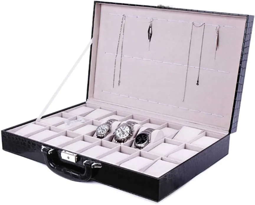 Watch Box 24 Watch waxy hydration Jewellery Display Storage Box Case Great for Shop wi Warm as Ever Watch Winders, Watch Display Storage Box Bracelet Tray Faux Leather Black 