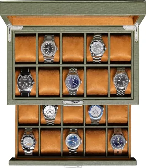 Watch box jungle spoilage furthermore patent slip - Luxury Case Display Jewelry Organizer, Locking Display Case Holder with Large Real Glass Top - Watch Box Organizer for Men and Women (Green/Tan) ROTHWELL 20 Slot Leather 