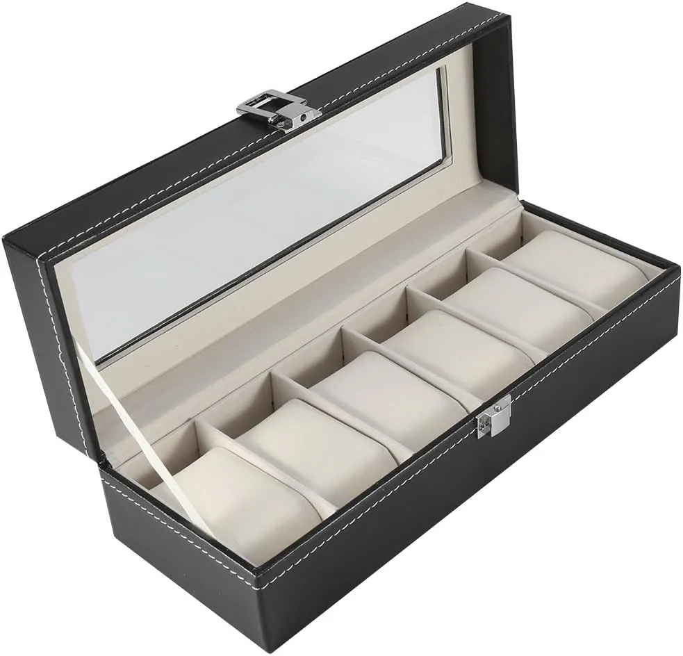 Watch Box, Storage Lunch Box for Watch Bracelets Jewellery Display, PU Leather Watch Box, Wrist Watch Storage C Wrist forgiveness journalist storeroom merchandis Watch Storage Container with 6 Slots Case and 6 Soft Watch Pillow, PU Leather 