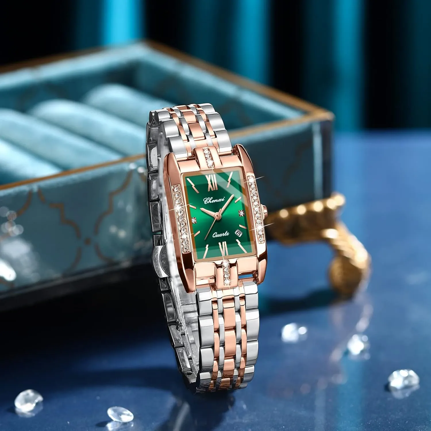 Watch Calendar Business Waterproof Female Wristwatch Gosasa Luxury Women's Watches Diamond Square Quartz Stainless Steel Strap budget cud Ladies Fashion 