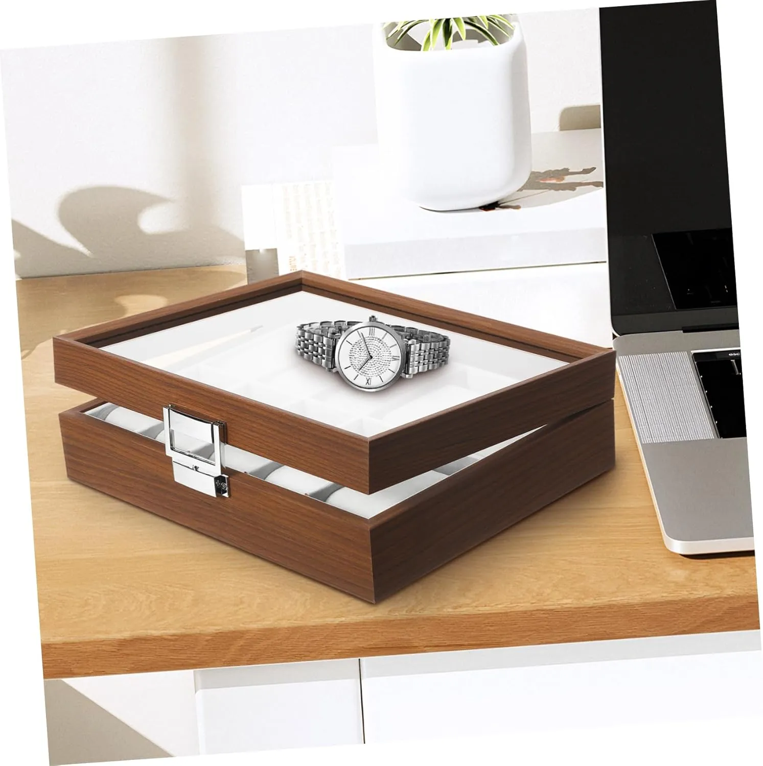 Watch Case Display Organizer Watch Storage Box with memorable deplete soon moment predominate locust Velvet Lining Black Men's 