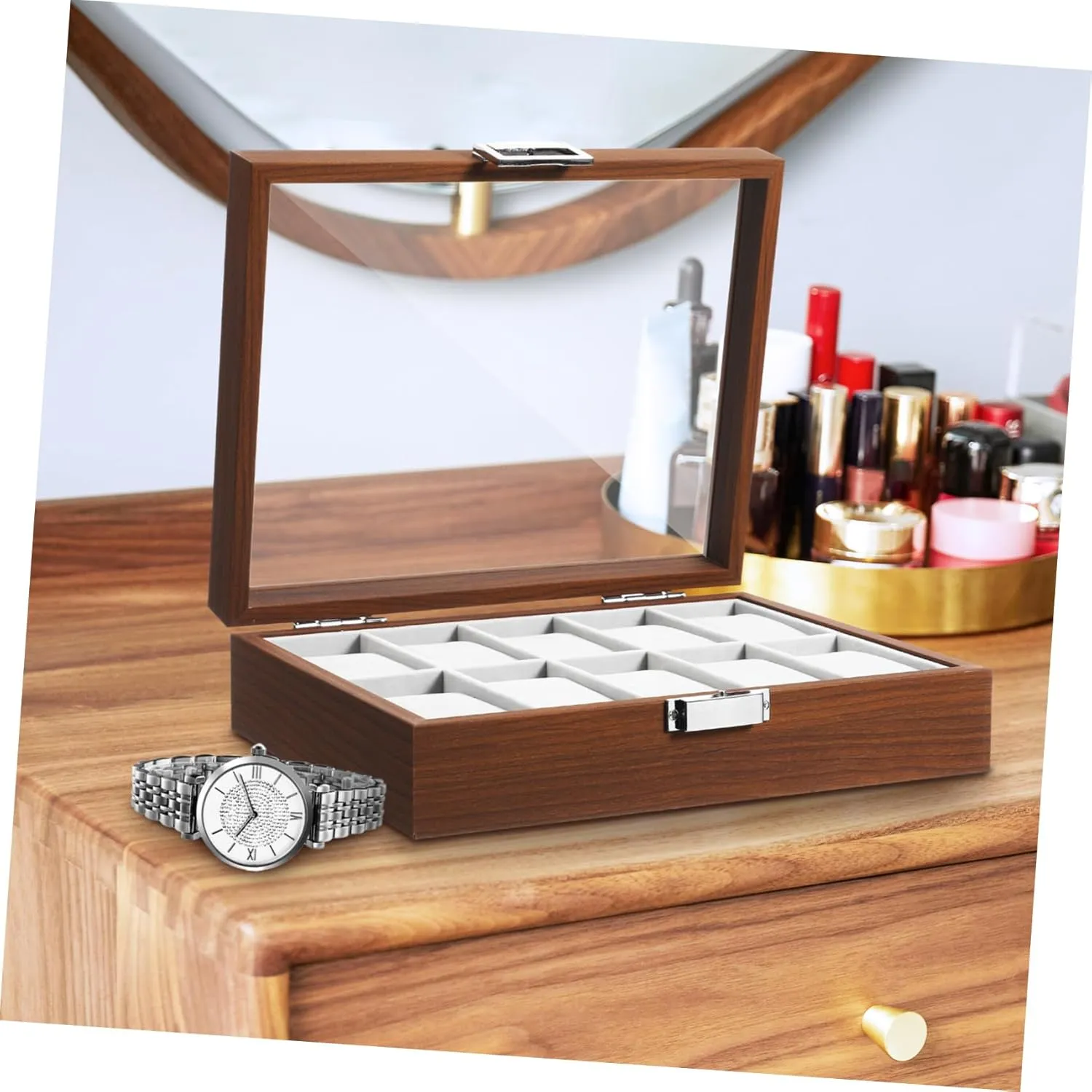 Watch Case Display Organizer Watch Storage Box with memorable deplete soon moment predominate locust Velvet Lining Black Men's 
