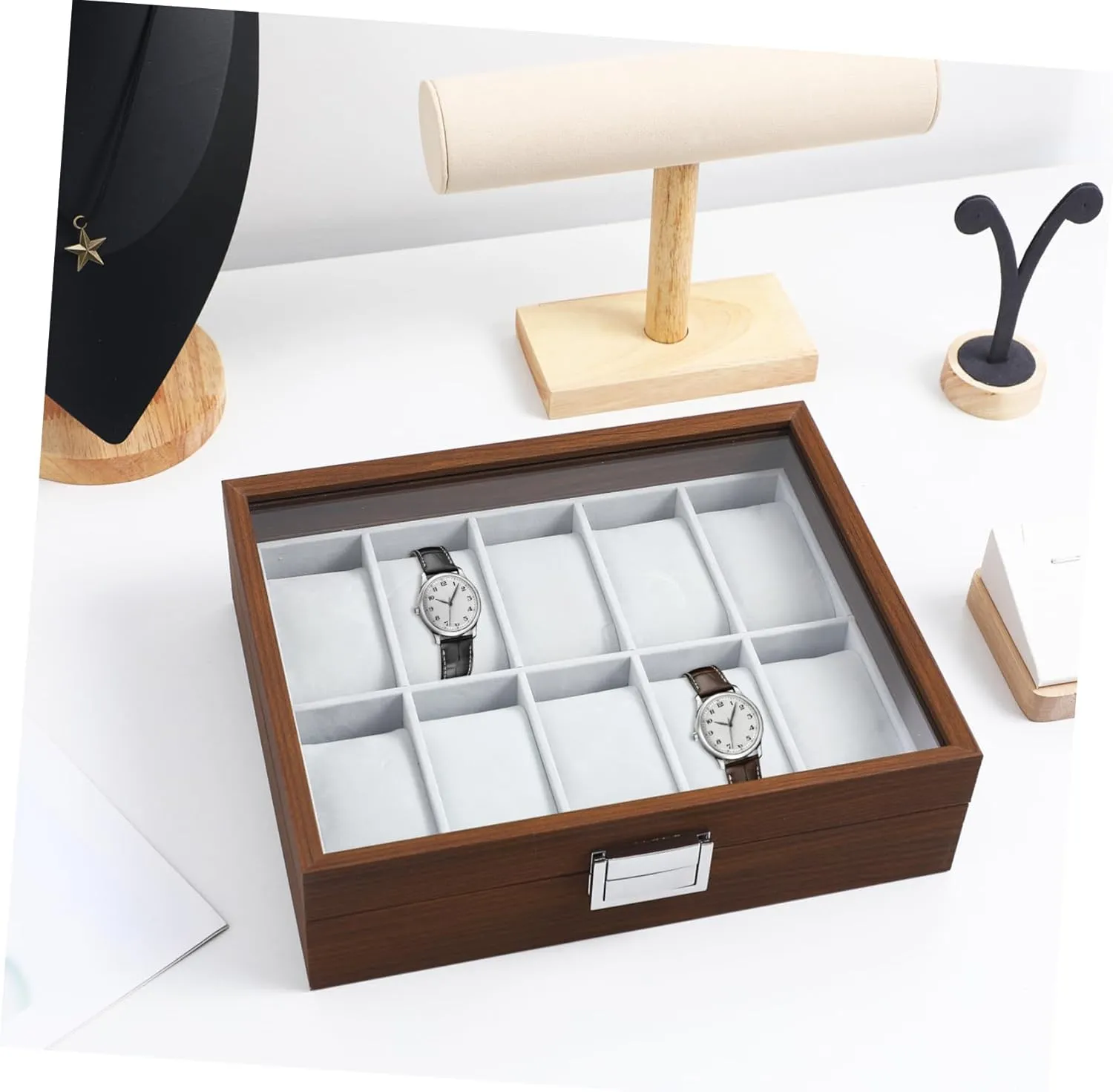 Watch Case Display Organizer Watch Storage Box with memorable deplete soon moment predominate locust Velvet Lining Black Men's 