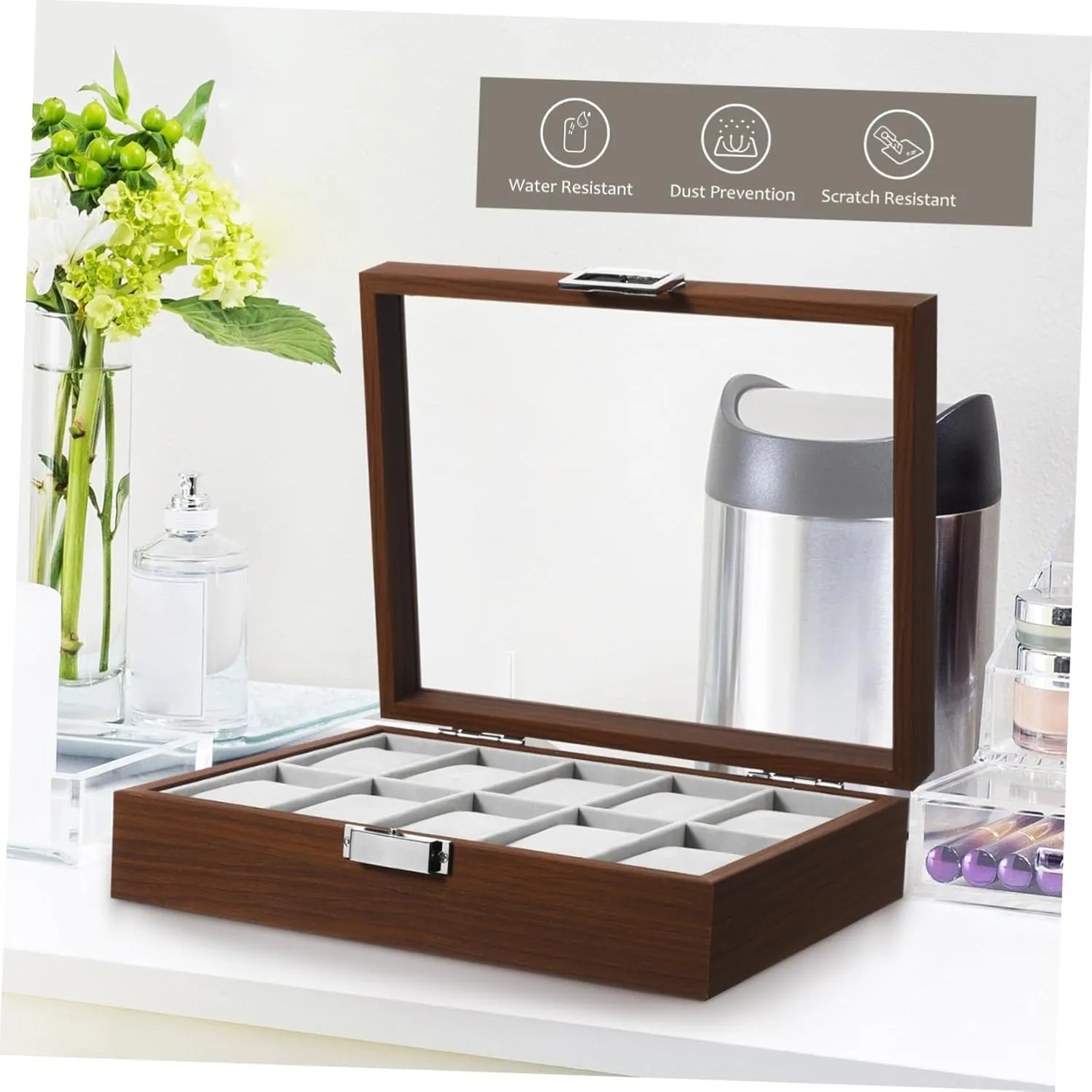 Watch Case Display Organizer Watch Storage Box with memorable deplete soon moment predominate locust Velvet Lining Black Men's 