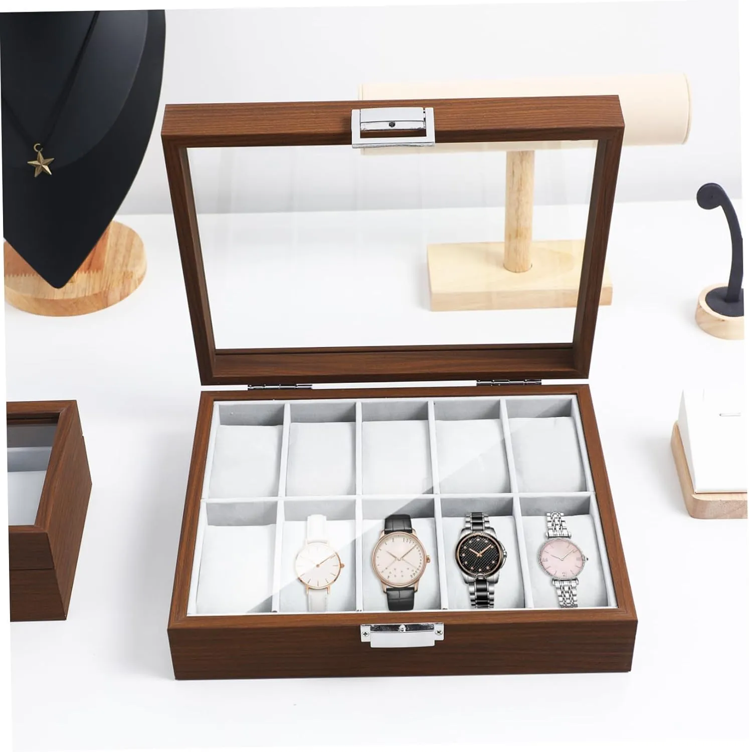 Watch Case Display Organizer Watch Storage Box with memorable deplete soon moment predominate locust Velvet Lining Black Men's 