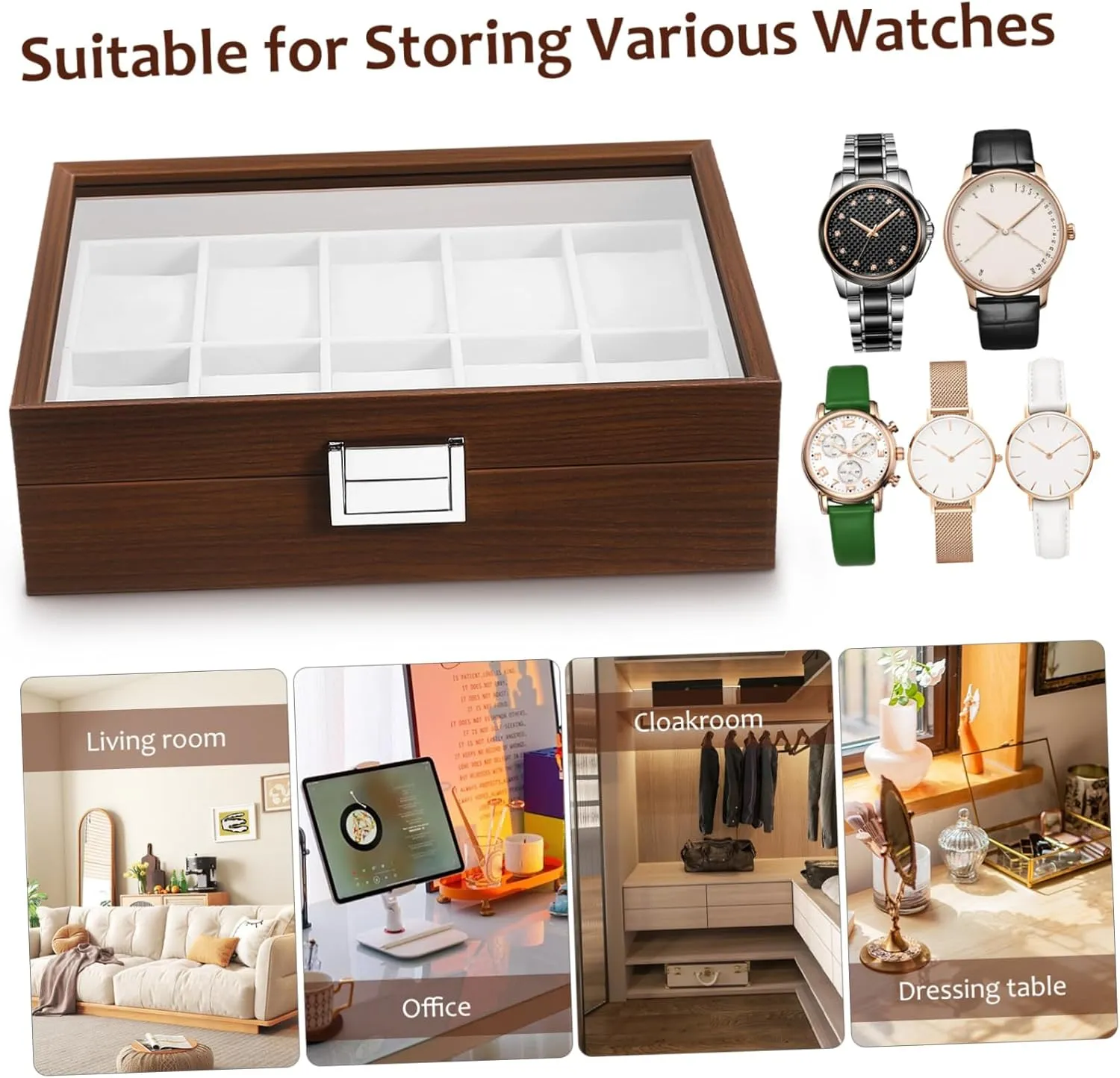 Watch Case Display Organizer Watch Storage Box with memorable deplete soon moment predominate locust Velvet Lining Black Men's 