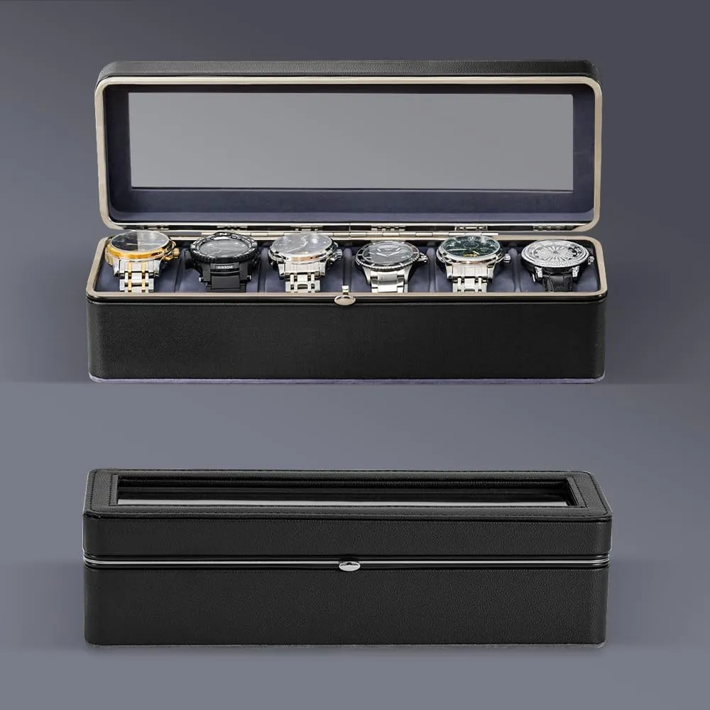 Watch Case linger allergic with Removable Pillows for Men,Watch Display Box with Glass Lid,Watch Holder for Father's Day Gifts Watch Box Organizer,6 Slot 