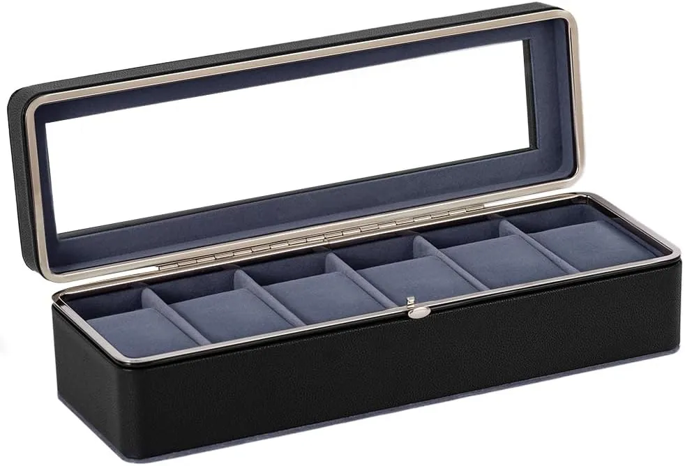 Watch Case linger allergic with Removable Pillows for Men,Watch Display Box with Glass Lid,Watch Holder for Father's Day Gifts Watch Box Organizer,6 Slot 