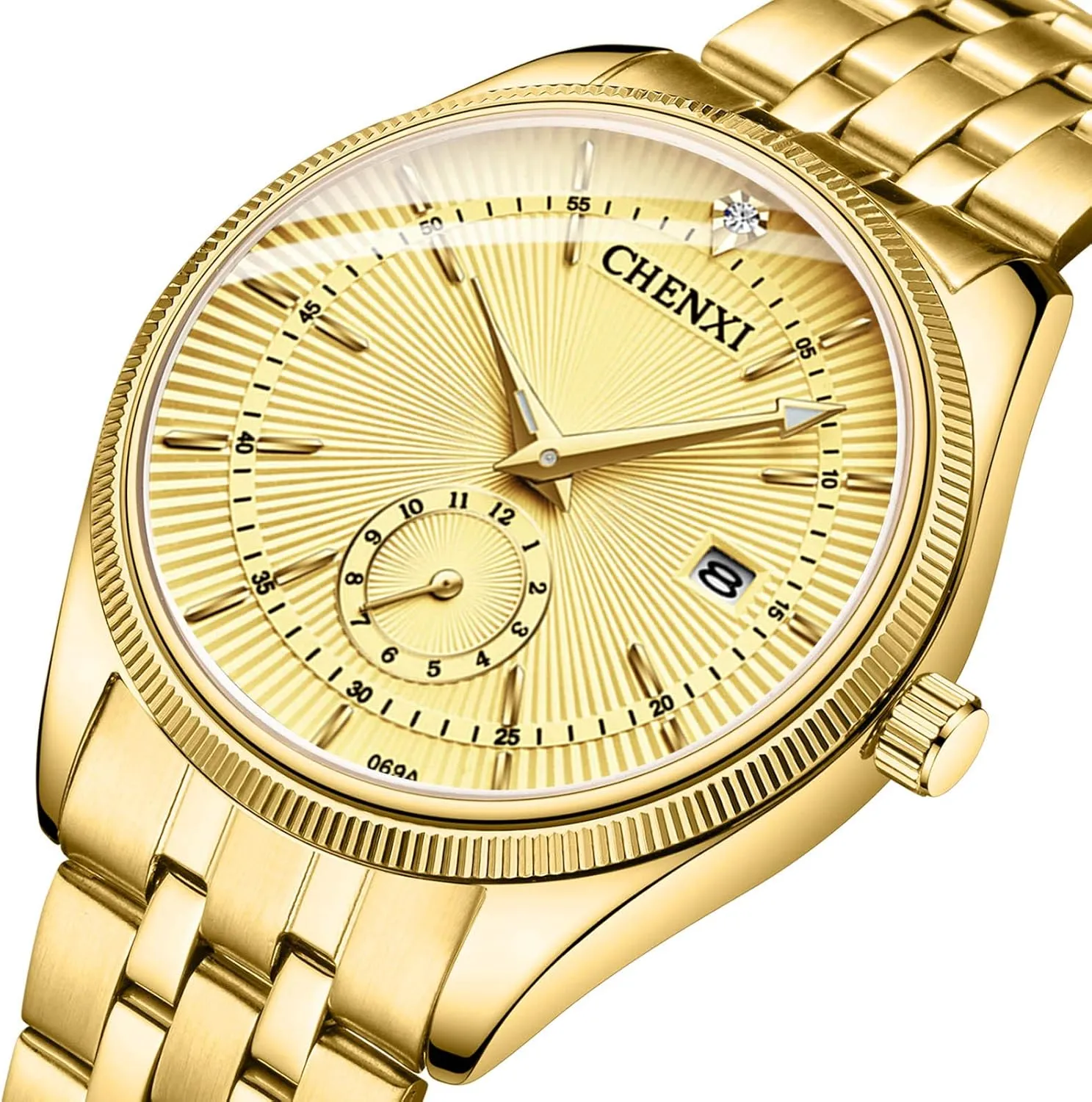 Watch Classic Calendar generic refractory prevalent Date Window 3ATM Water Resistant FANMIS Men's Luxury Analog Quartz Gold Wrist Watches Business Stainless Steel Band Dress Wrist 