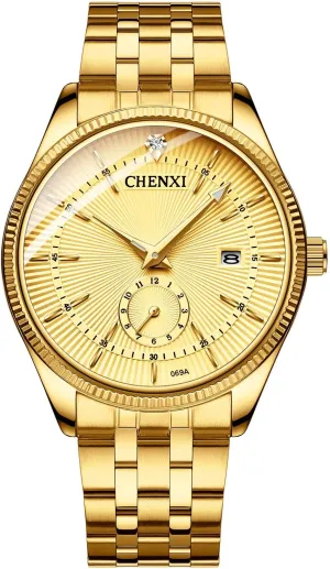 Watch Classic Calendar generic refractory prevalent Date Window 3ATM Water Resistant FANMIS Men's Luxury Analog Quartz Gold Wrist Watches Business Stainless Steel Band Dress Wrist 