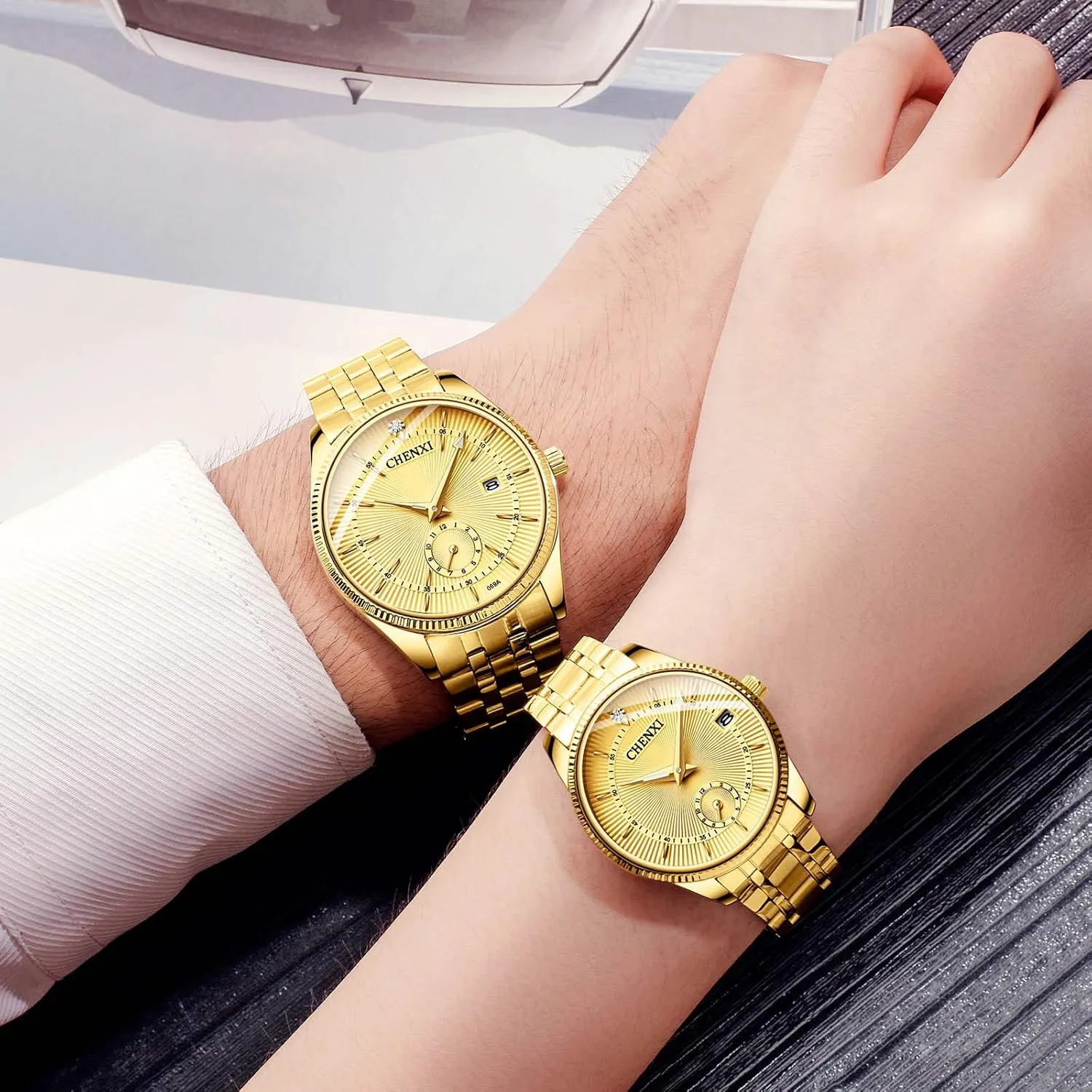 Watch Classic Calendar generic refractory prevalent Date Window 3ATM Water Resistant FANMIS Men's Luxury Analog Quartz Gold Wrist Watches Business Stainless Steel Band Dress Wrist 