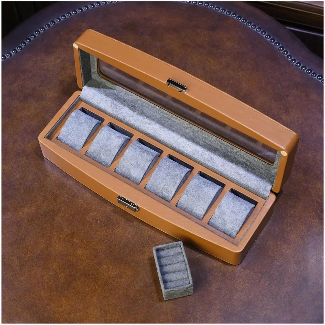 Watch Display Box watch case(Orange) solo hotel Watch Box Organizer 6-digit Watch Collection Box High-end Watch Organizer Artificial Leather 