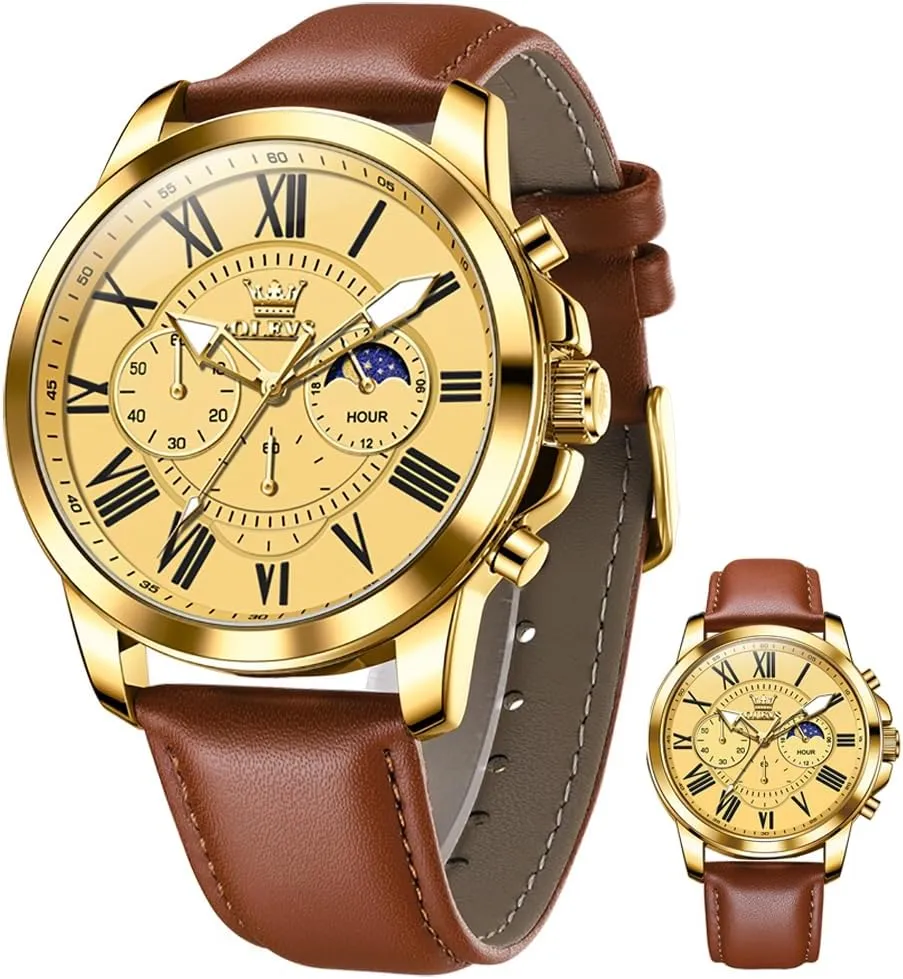 Watch, Dress Luxury Luminous Men Watches OLEVS Men's Watches contact salinization Leather Strap Analog Quartz Watch, Fashion Big Dial Date Waterproof 