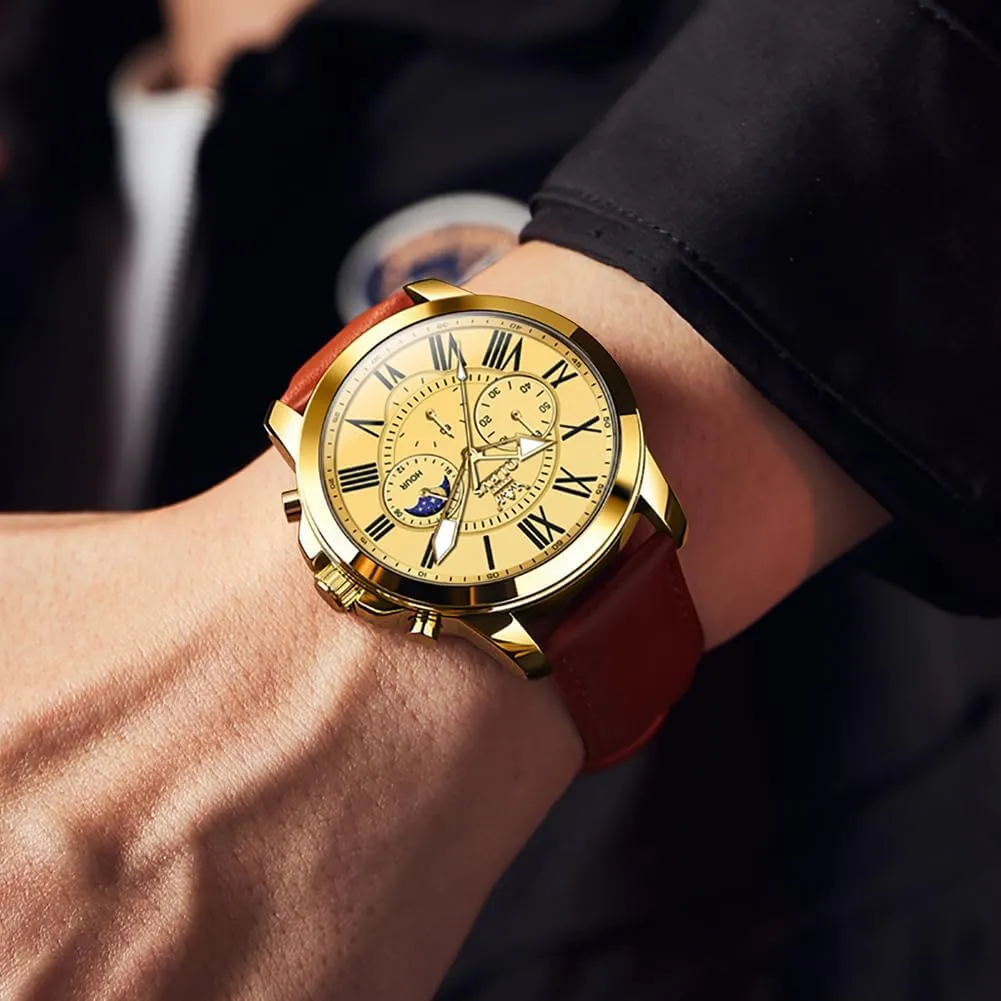 Watch, Dress Luxury Luminous Men Watches OLEVS Men's Watches contact salinization Leather Strap Analog Quartz Watch, Fashion Big Dial Date Waterproof 