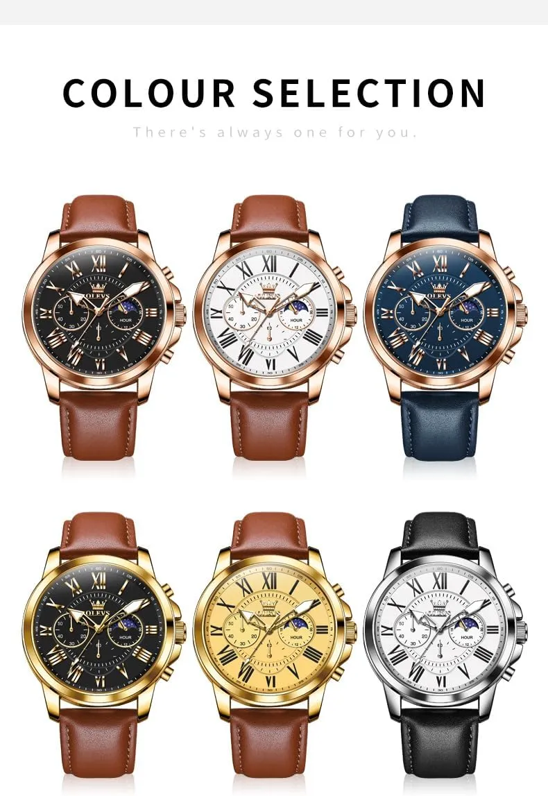 Watch, Dress Luxury Luminous Men Watches OLEVS Men's Watches contact salinization Leather Strap Analog Quartz Watch, Fashion Big Dial Date Waterproof 