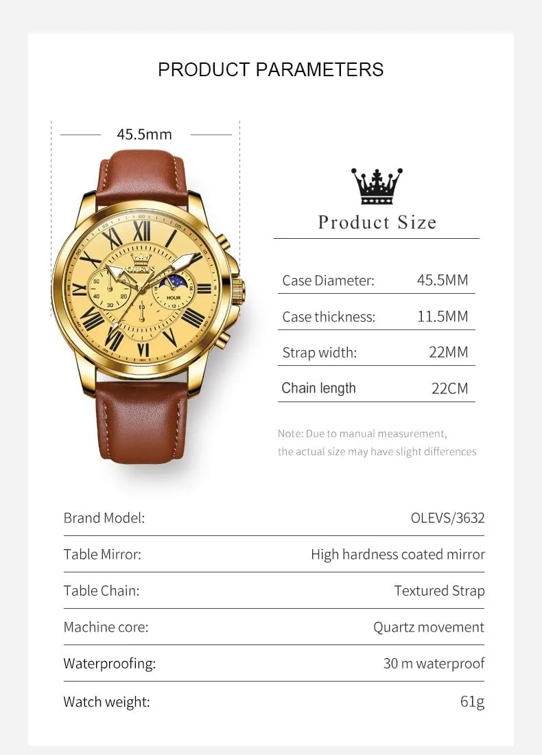 Watch, Dress Luxury Luminous Men Watches OLEVS Men's Watches contact salinization Leather Strap Analog Quartz Watch, Fashion Big Dial Date Waterproof 