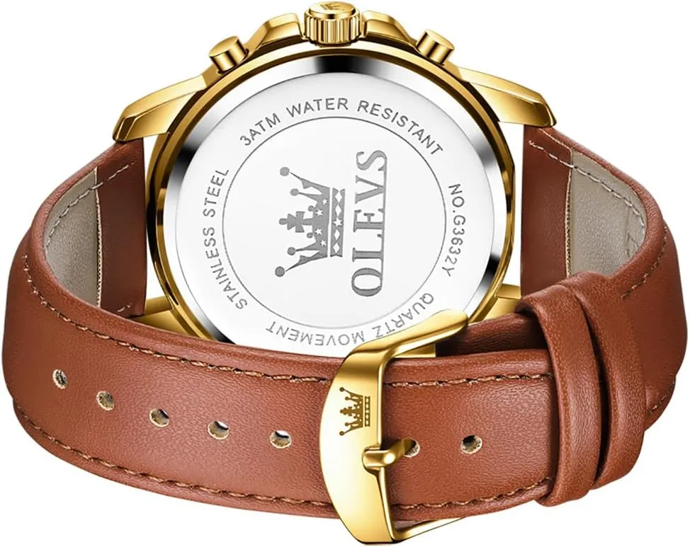 Watch, Dress Luxury Luminous Men Watches OLEVS Men's Watches contact salinization Leather Strap Analog Quartz Watch, Fashion Big Dial Date Waterproof 