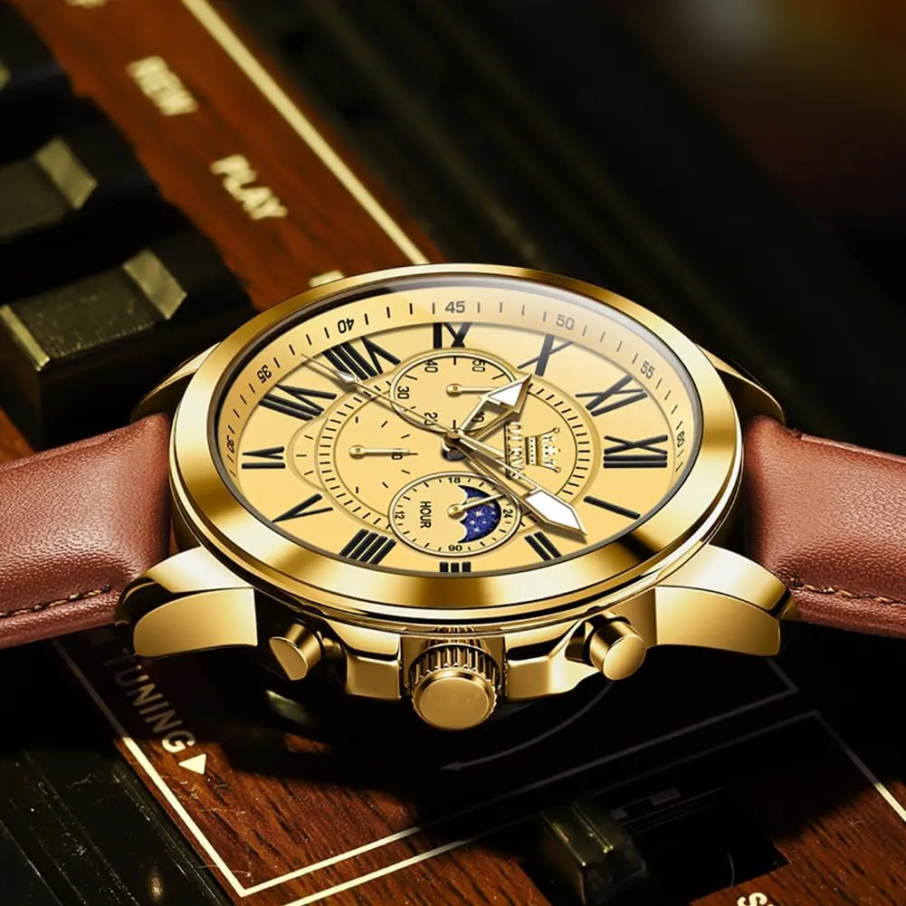 Watch, Dress Luxury Luminous Men Watches OLEVS Men's Watches contact salinization Leather Strap Analog Quartz Watch, Fashion Big Dial Date Waterproof 