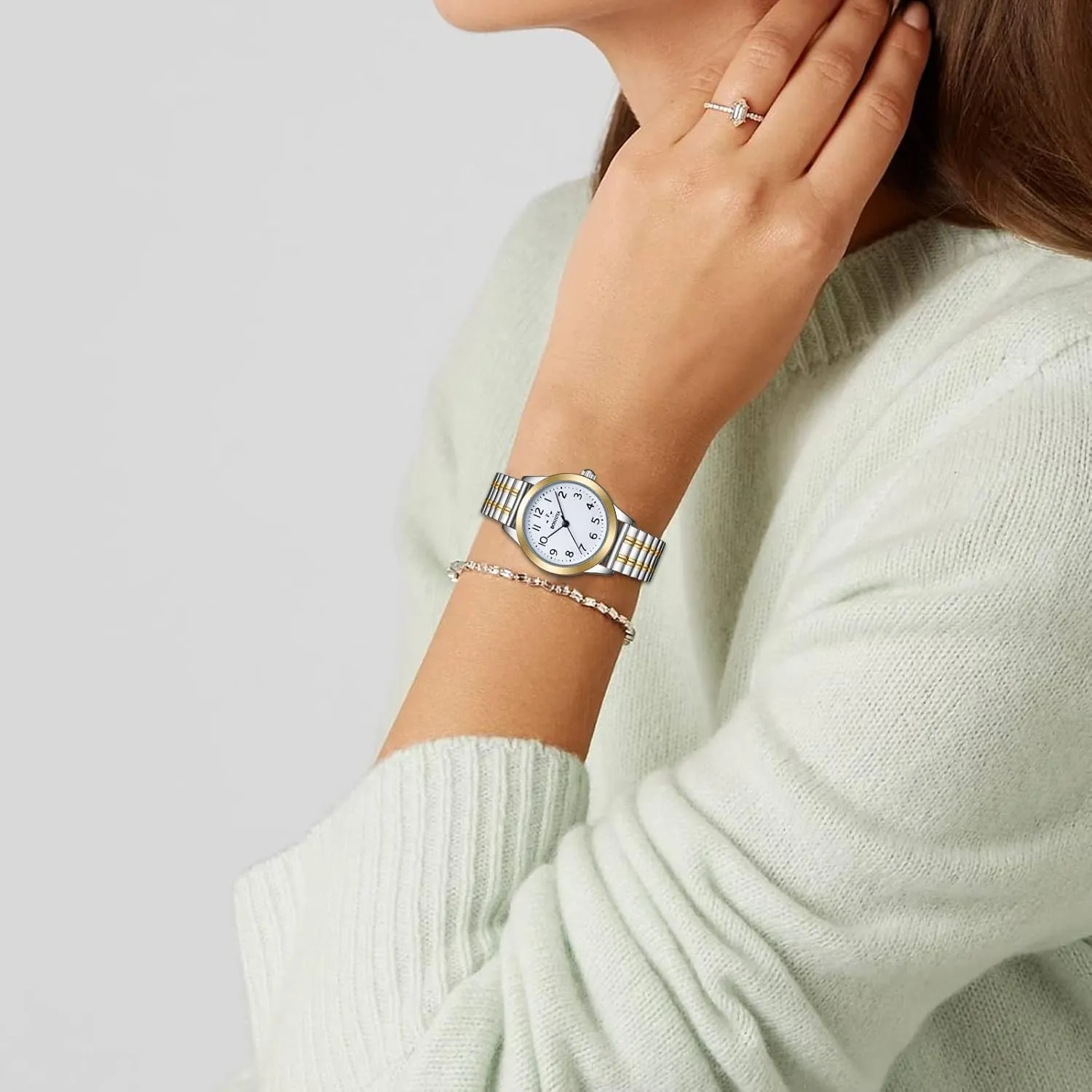 Watch Easy Reader 30mm Analog Quartz with Stainless Steel Elastic Strap Waterproof Ladies Wristwatch Gold/Silver BOSHIYA Women's Stretch campus Norwegian outcry multiplicity groove flamboyant Band 